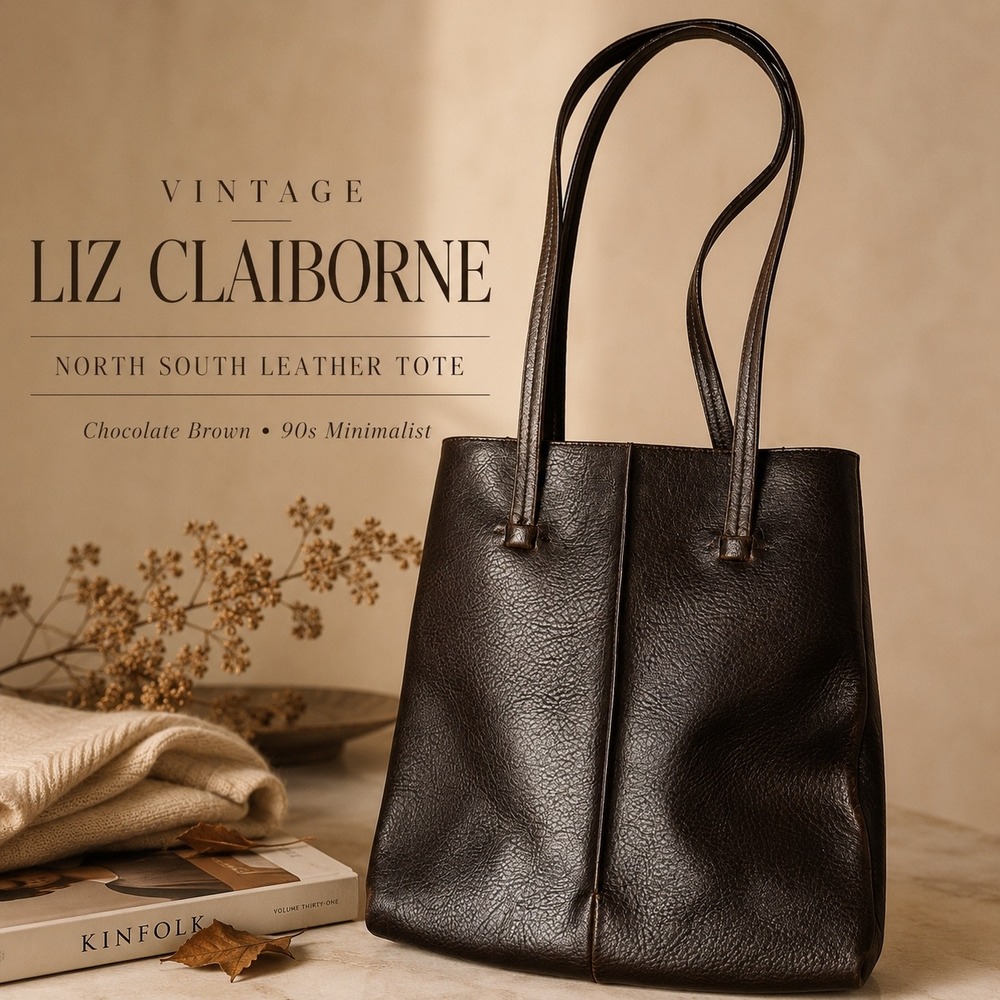 Vintage Liz Claiborne North South Leather Tote Chocolate Brown 90s